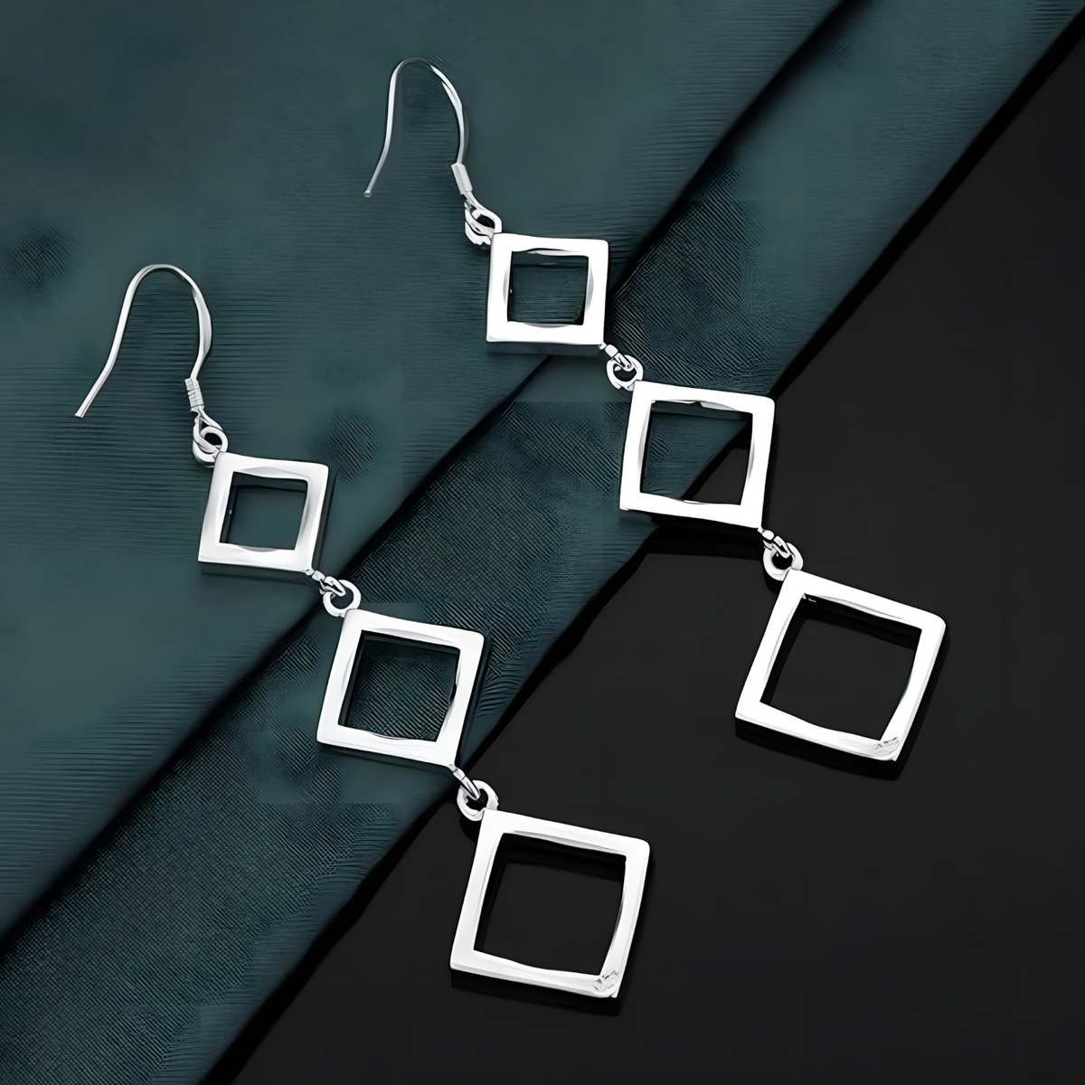 Geometric Square Drop Earrings for Women – Long Dangle Statement Copper 1196