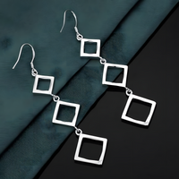 Geometric Square Drop Earrings for Women – Long Dangle Statement Copper 1196