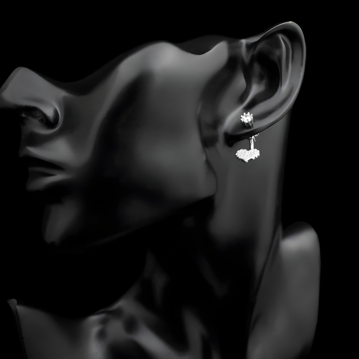 Sterling Silver Heart Drop Earrings with Cubic Zirconia - Dangle Earrings 335