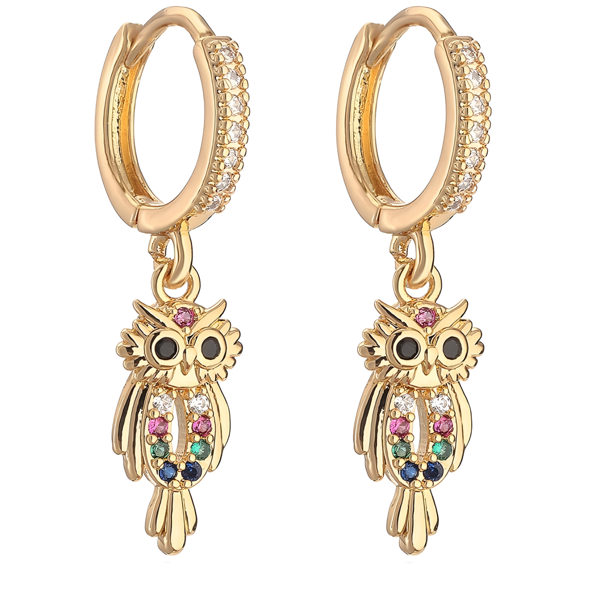 Stylish Owl Gold Plated Drop Earrings for Women Girls Cubic Zirconia Jewelry 460