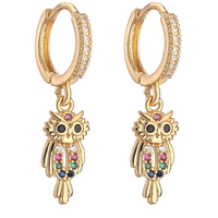 Stylish Owl Gold Plated Drop Earrings for Women Girls Cubic Zirconia Jewelry 460