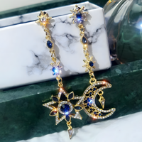 Asymmetric Moon & Star Earrings for Women – Gold-Tone Alloy Tassel Dangle 1180