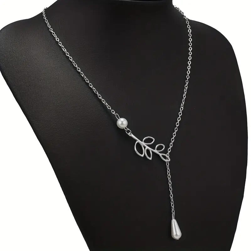 Faux Pearl Pendant Leaves Branch Decor Choker Necklace Charm Minimalist 95 UK