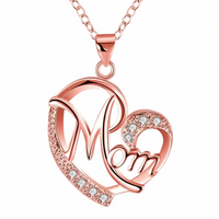 Mom Heart Pendant Necklace Rose Gold Plated Link Chain Cubic Zirconia 1360