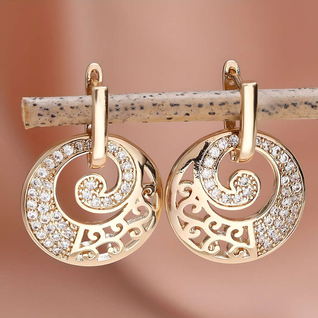 Rose Gold Color Sparkling Zircon Stone Hoop Earring Elegant Drop Round Charm 622