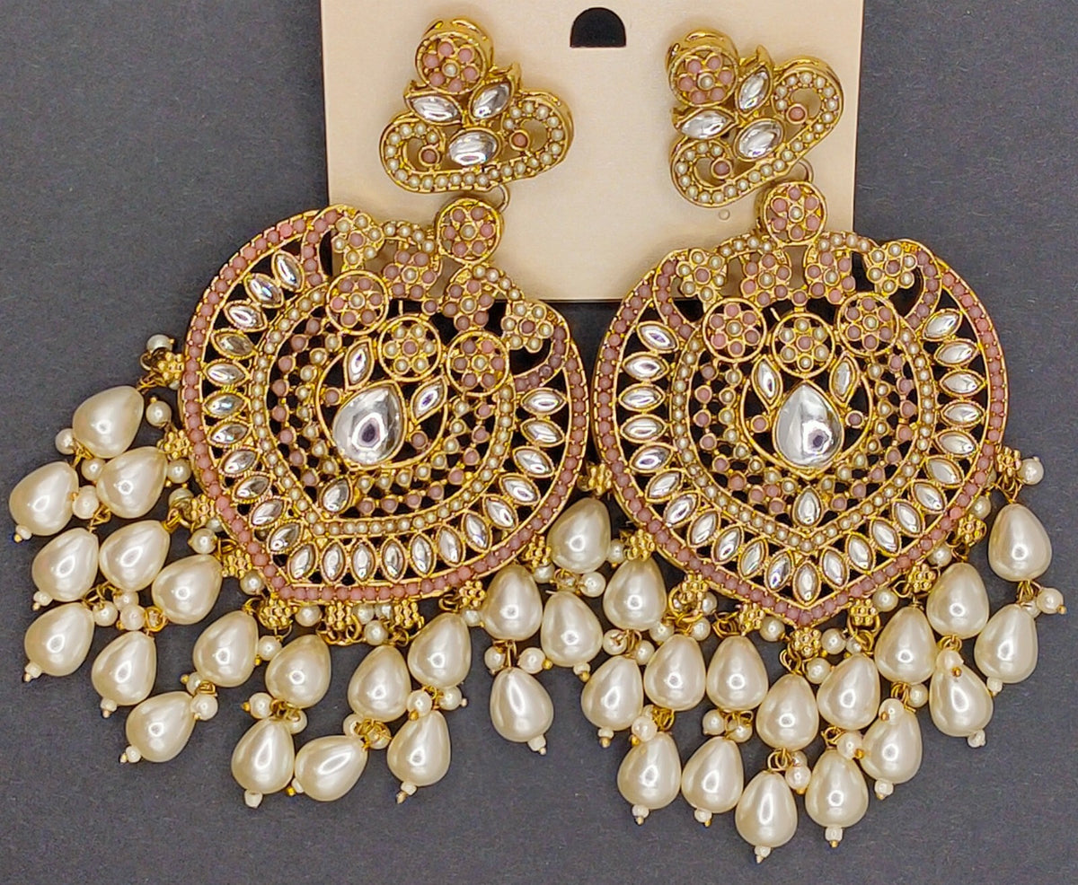 Elegant Bollywood Inspired Gold Kundan Earrings - Traditional Indian Jewelry 224