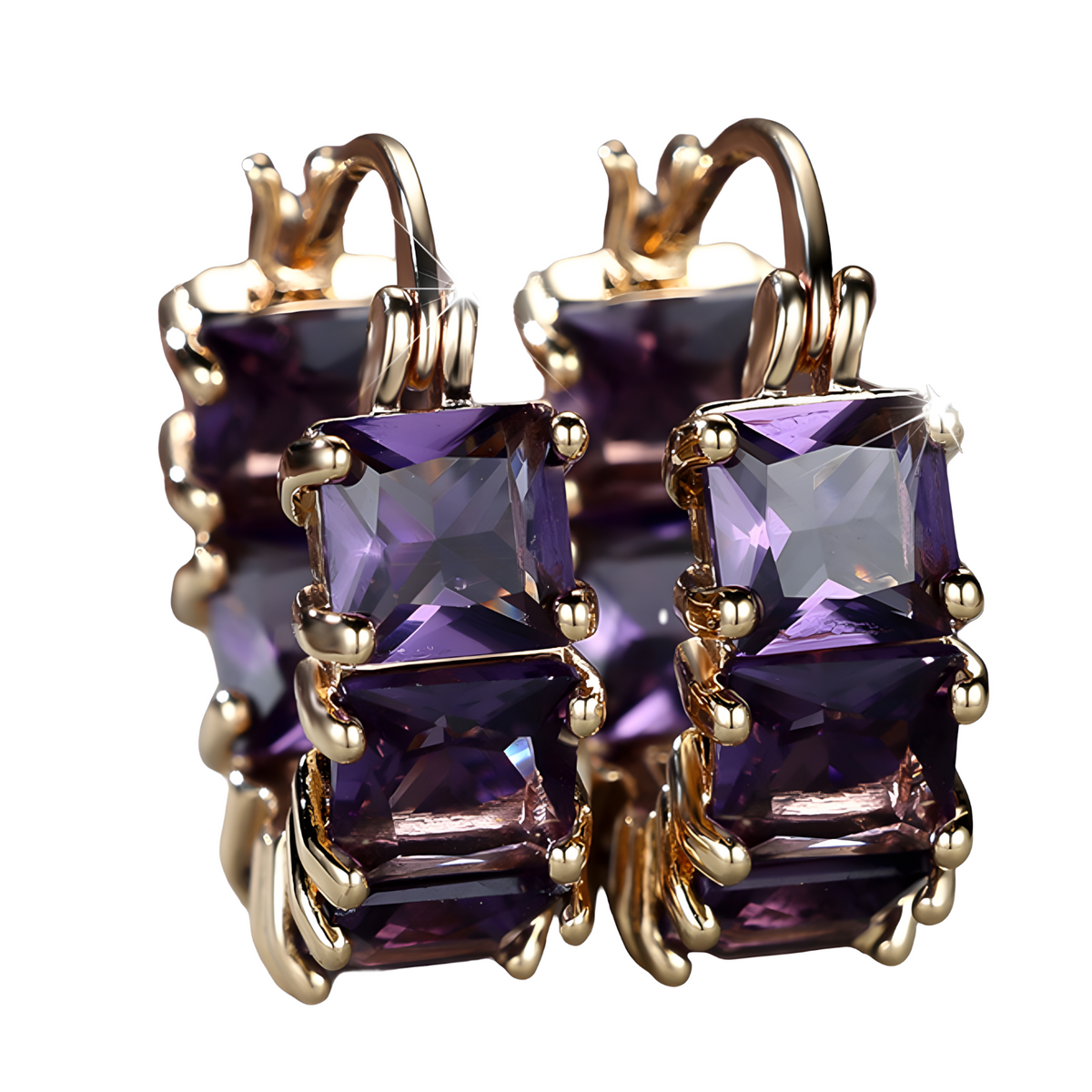 Square Zircon Hoop Earrings for Women | 2.2cm Champagne Gold Plated U Shaped 570