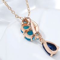 Blue Natural Zircon Pendant Necklace for Women, 585 Rose Gold Color Copper 1269