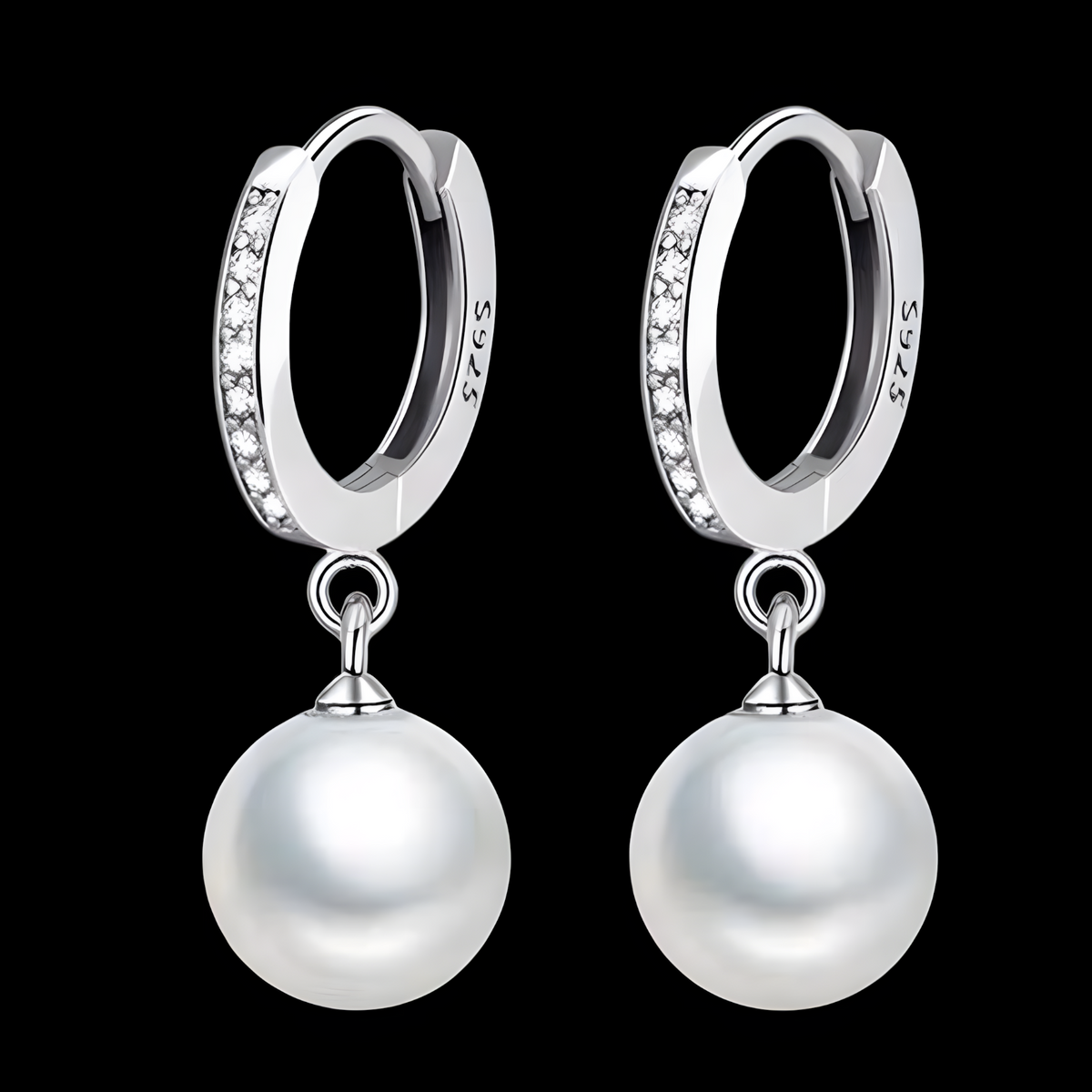 Simulated Pearl Drop Earrings for Women – 925 Silver-Plated Alloy Hoop Zirc 1015