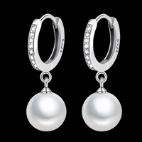 Simulated Pearl Drop Earrings for Women – 925 Silver-Plated Alloy Hoop Zirc 1015