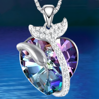 Luxury Mermaid Tail Necklace Women, Sterling Silver Plated Zircon Crystal B166