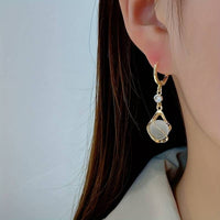 Moonstone Bead Shiny Rhinestone Decor Dangle Earrings Elegant Simple Style 29 UK