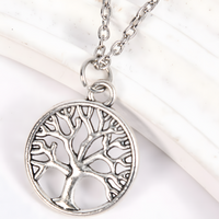 Antique Silver Plated Life Tree Pendant Necklace, Unisex Retro Charm Amulet B134