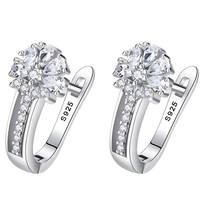 925 Sterling Silver Crystal Flower Stud Earrings Women; Clear Zirconia Pave B182
