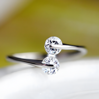 Open Cuff Ring For Women Silver Tone Bypass Design Clear Round Crystal 1765