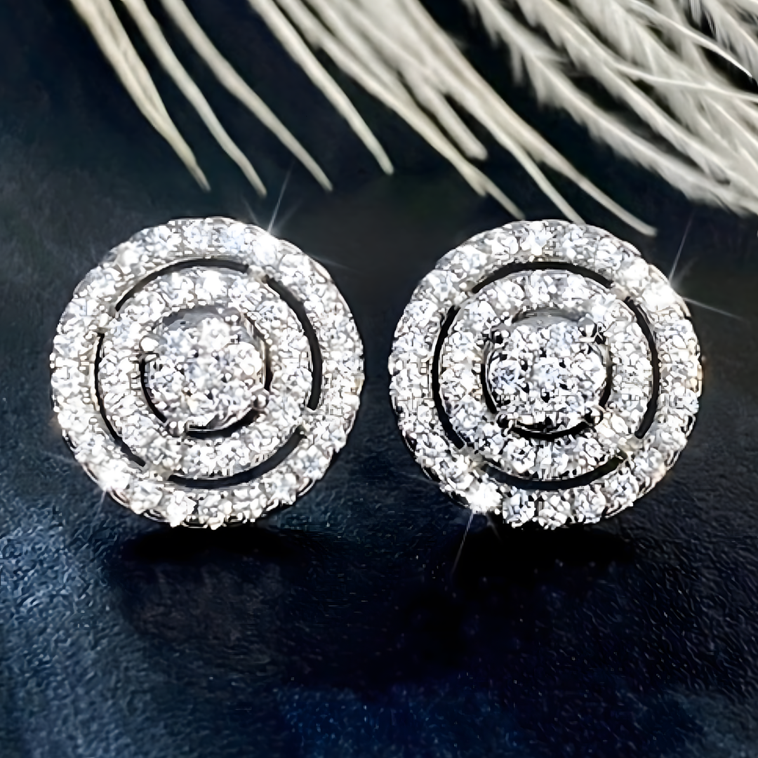 Trendy Jewelry Triple Halo Cubic Zirconia Ear Stud Earrings Dainty Pave 658