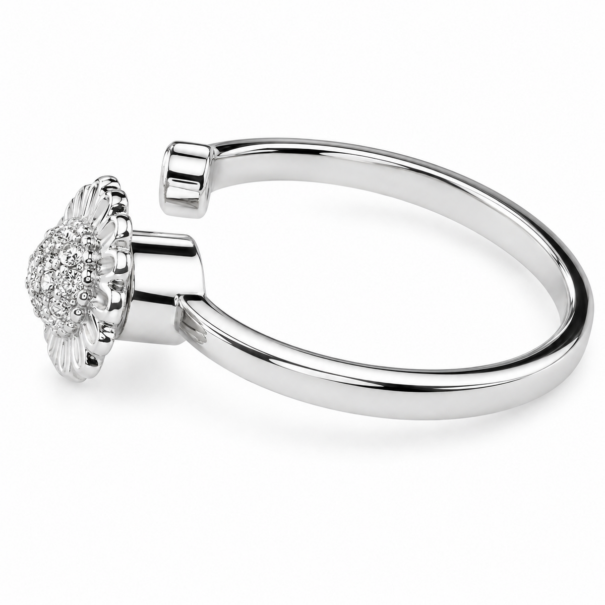 Sunflower Spinner Ring Adjustable Open Ring Silver Tone Floral Statement 1594