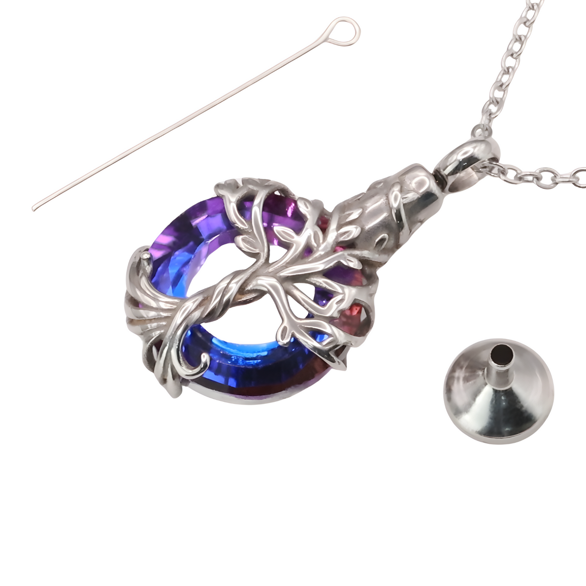 Tree of Life  Necklace with Multicolor Circle Crystal 316L Stainless Steel B219
