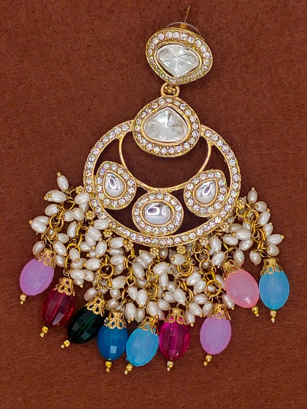 Elegant Bollywood Inspired Gold Kundan Earrings - Traditional Indian Jewelry 177