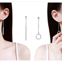 925 Sterling Silver Asymmetrical Drop Earrings - Long Chain Dangle Earrings 350