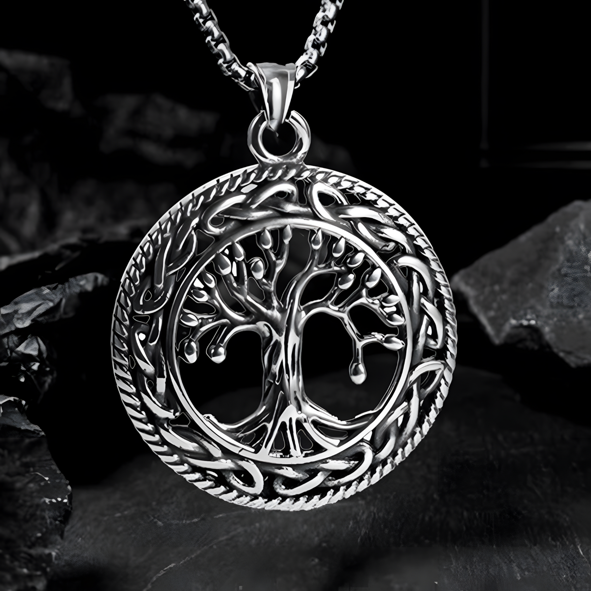 B0062 Vnox Viking Knot Almut Necklaces for Men, Metal Life Tree Pendant B62