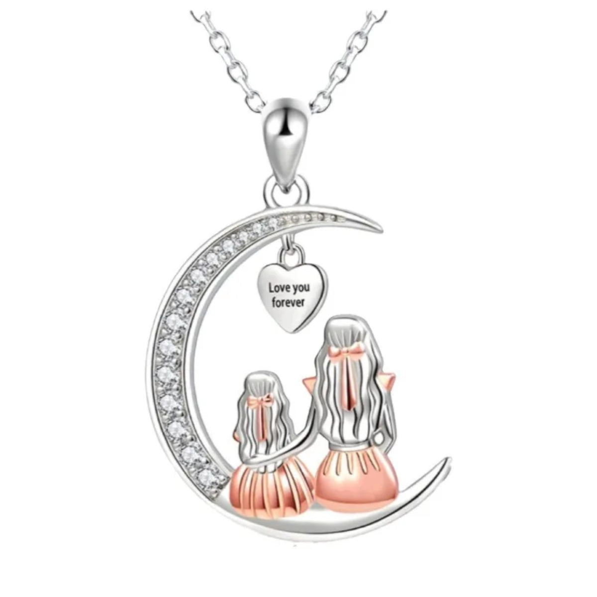 Crystal Moon Pendant Necklace for Women – Zinc Alloy Mother Daughter Heart 1126