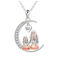 Crystal Moon Pendant Necklace for Women – Zinc Alloy Mother Daughter Heart 1126