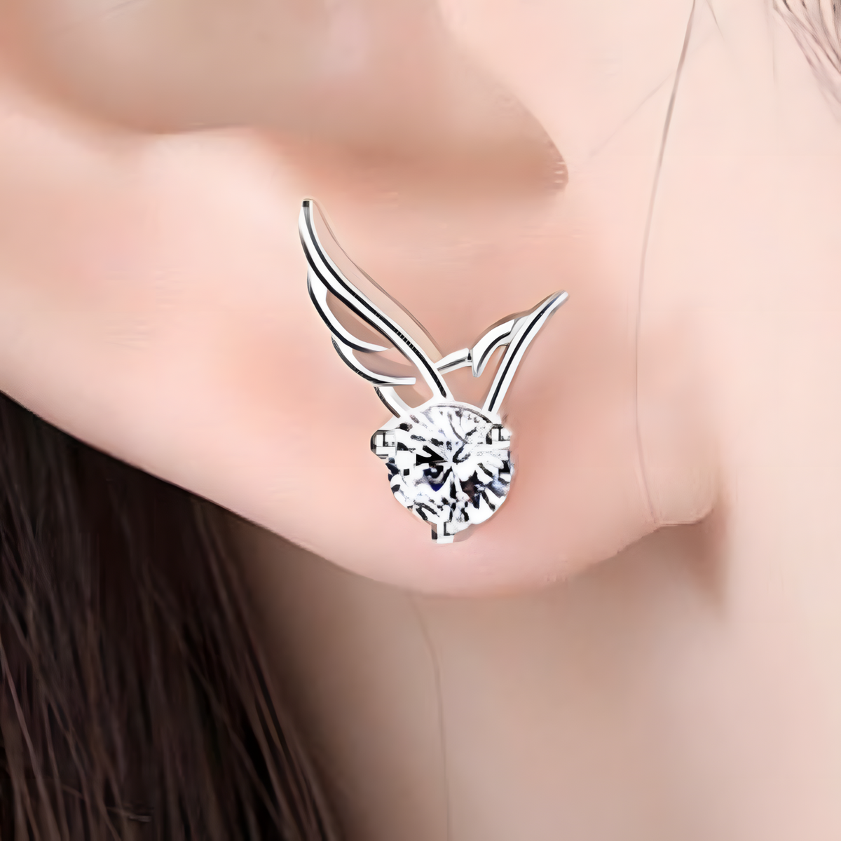 Angel Wing Stud Earrings for Women – 925 Silver-Plated Alloy Sparkling Cubic 960