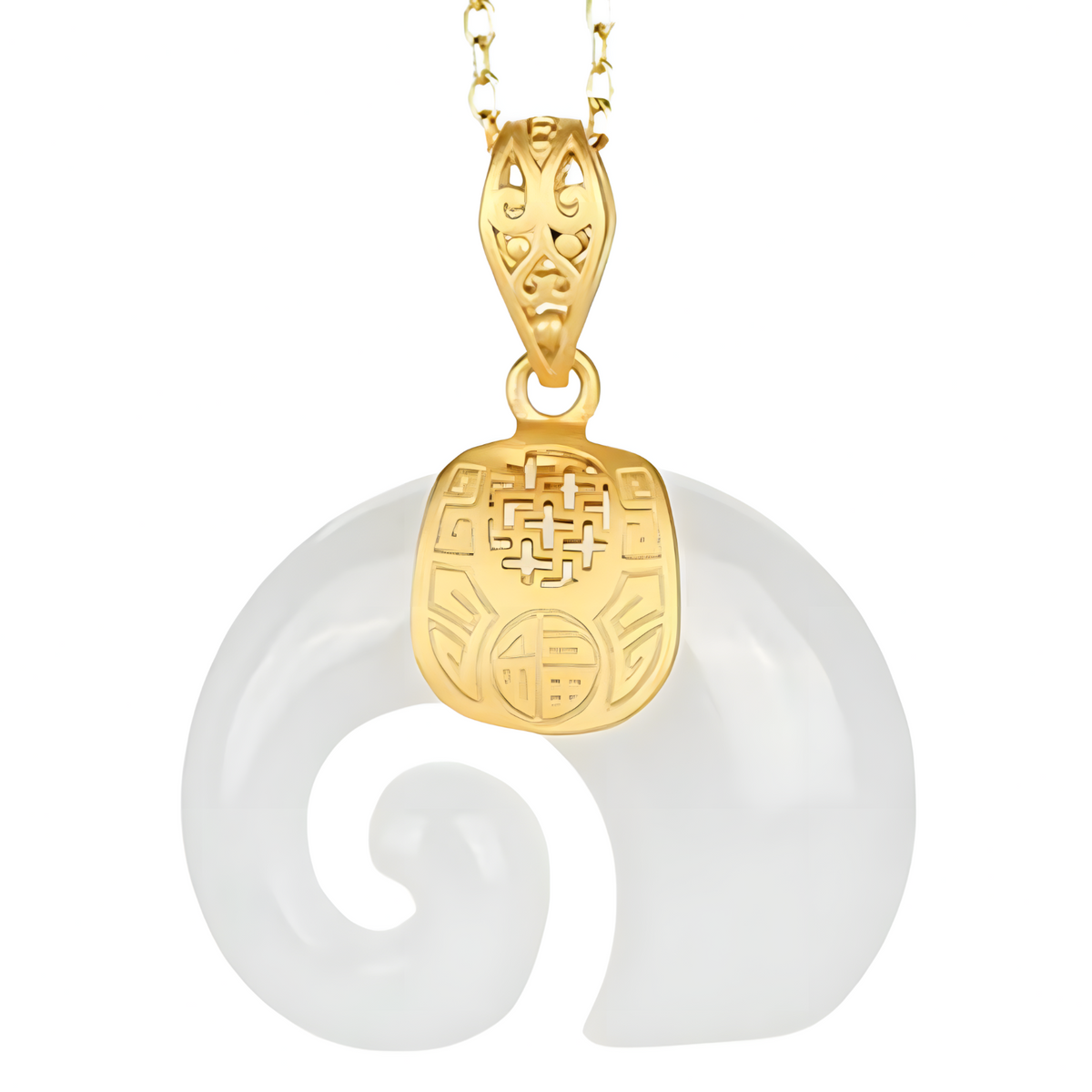 Exquisite 18K Gold Plated Hetian White Jade Pendant Necklace Double Happines B83