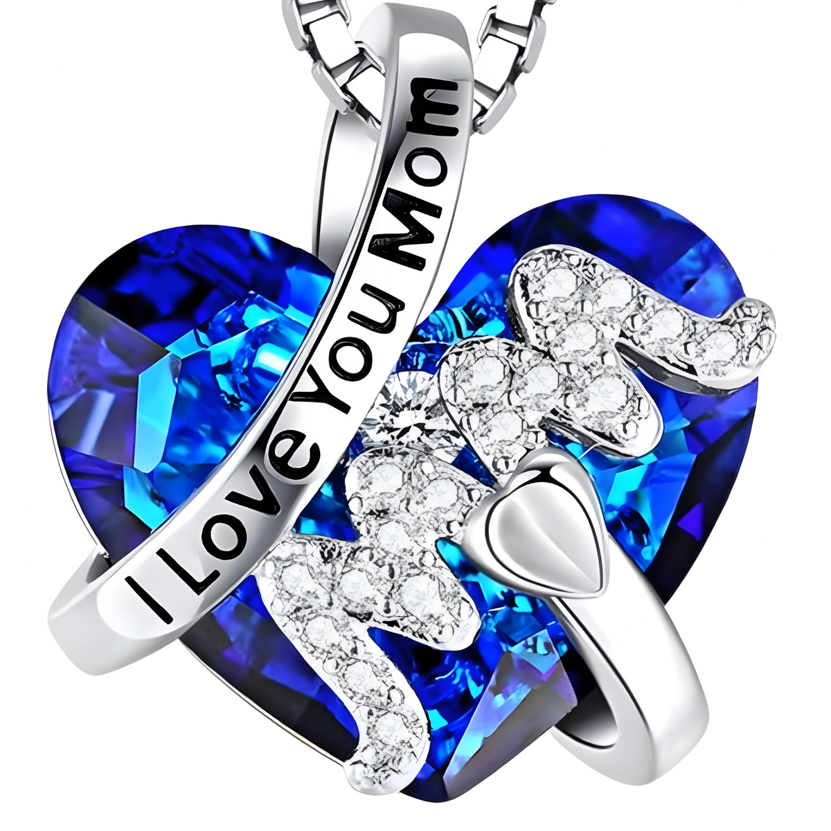 Luxury Mom Pendant Necklace Blue Heart Jewelry Christmas Mother's  Day B91