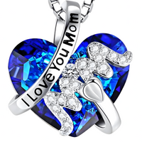 Luxury Mom Pendant Necklace Blue Heart Jewelry Christmas Mother's  Day B91
