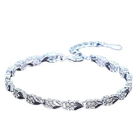 925 Sterling Silver Floral Link Bracelet for Women with Heart Charm, Elegant 414