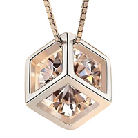 Hollow Cubic Shape Pendant Necklace Inlaid Shiny Zircon Pendant Necklace 71
