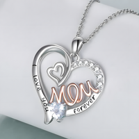 “I Love You Mom Forever” Heart Pendant Necklace for Women – Silver-Tone B88