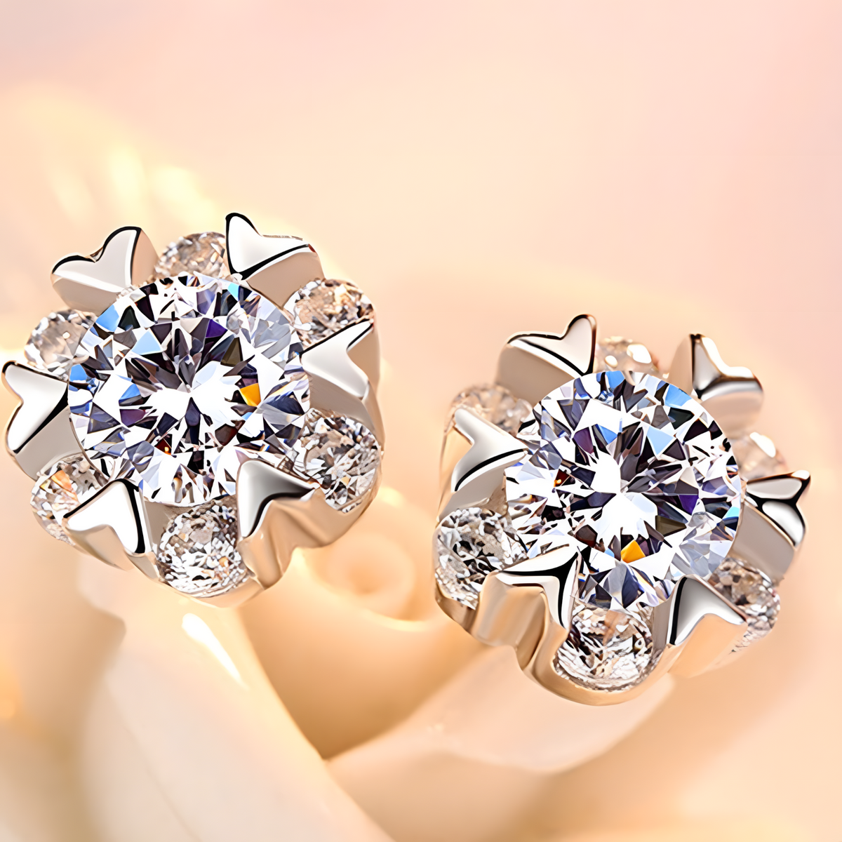 925 Silver-Plated Round Crystal Stud Earrings for Women Sparkling CZ Cluster 992