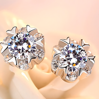 925 Silver-Plated Round Crystal Stud Earrings for Women Sparkling CZ Cluster 992