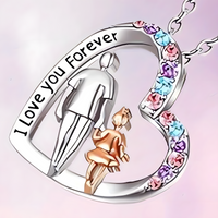"I Love You Forever" Father Daughter Heart Necklace Pendant Cubic Zirconia B56