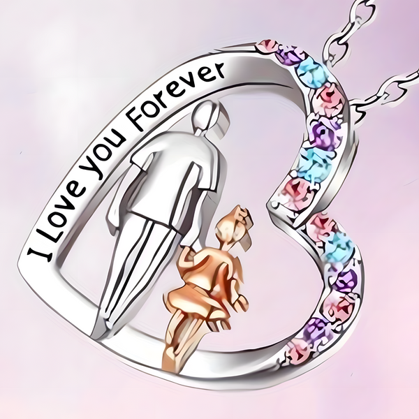 "I Love You Forever" Father Daughter Heart Necklace Pendant Cubic Zirconia B56