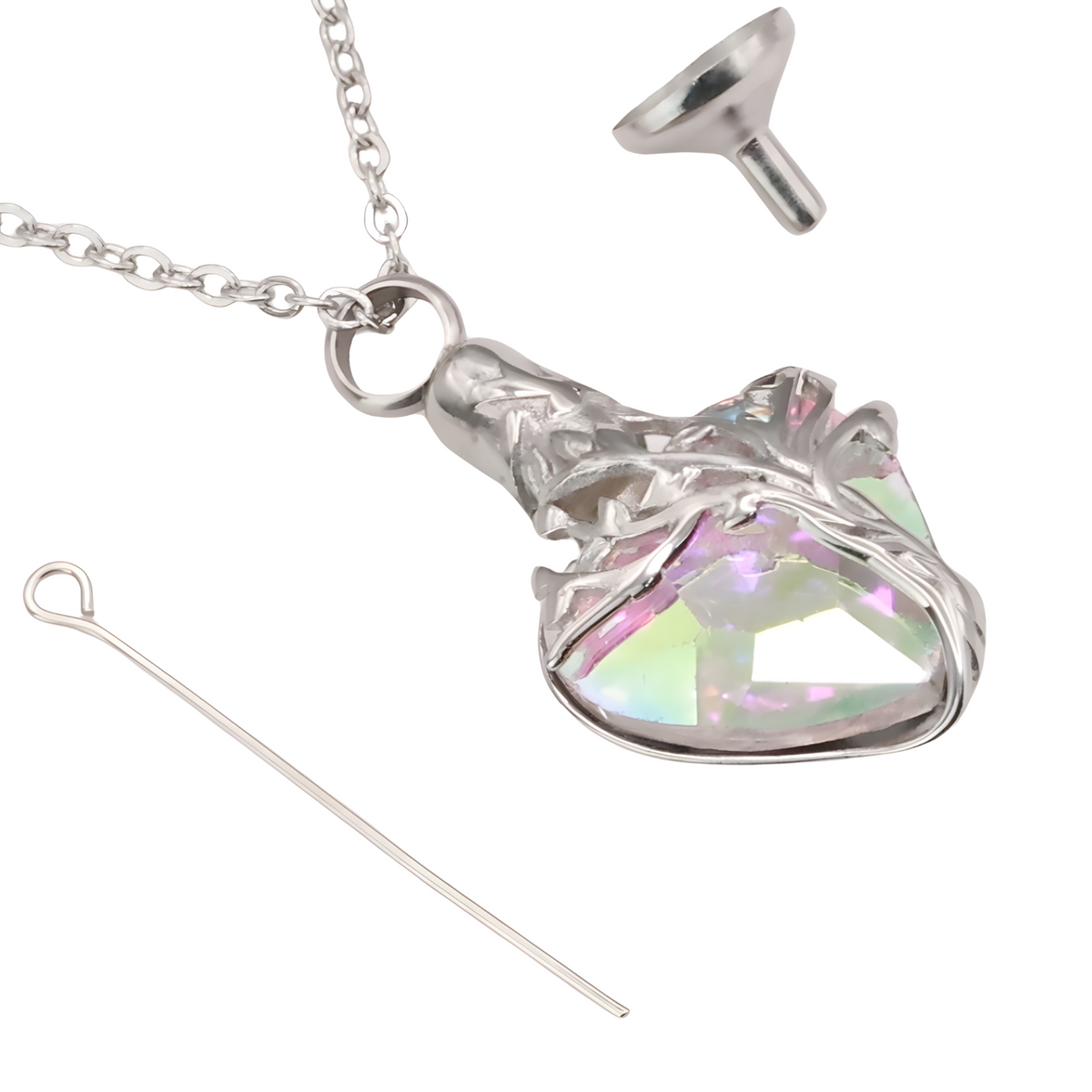 Heart Tree of Life Urn Necklace Crystal Funnel Filler 316L Stainless Steel B209
