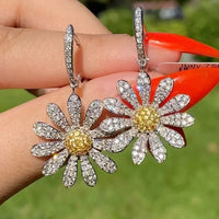 Daisy Flower Drop Earrings Women Zinc Alloy Metal Crystal Sunflower Design 1056