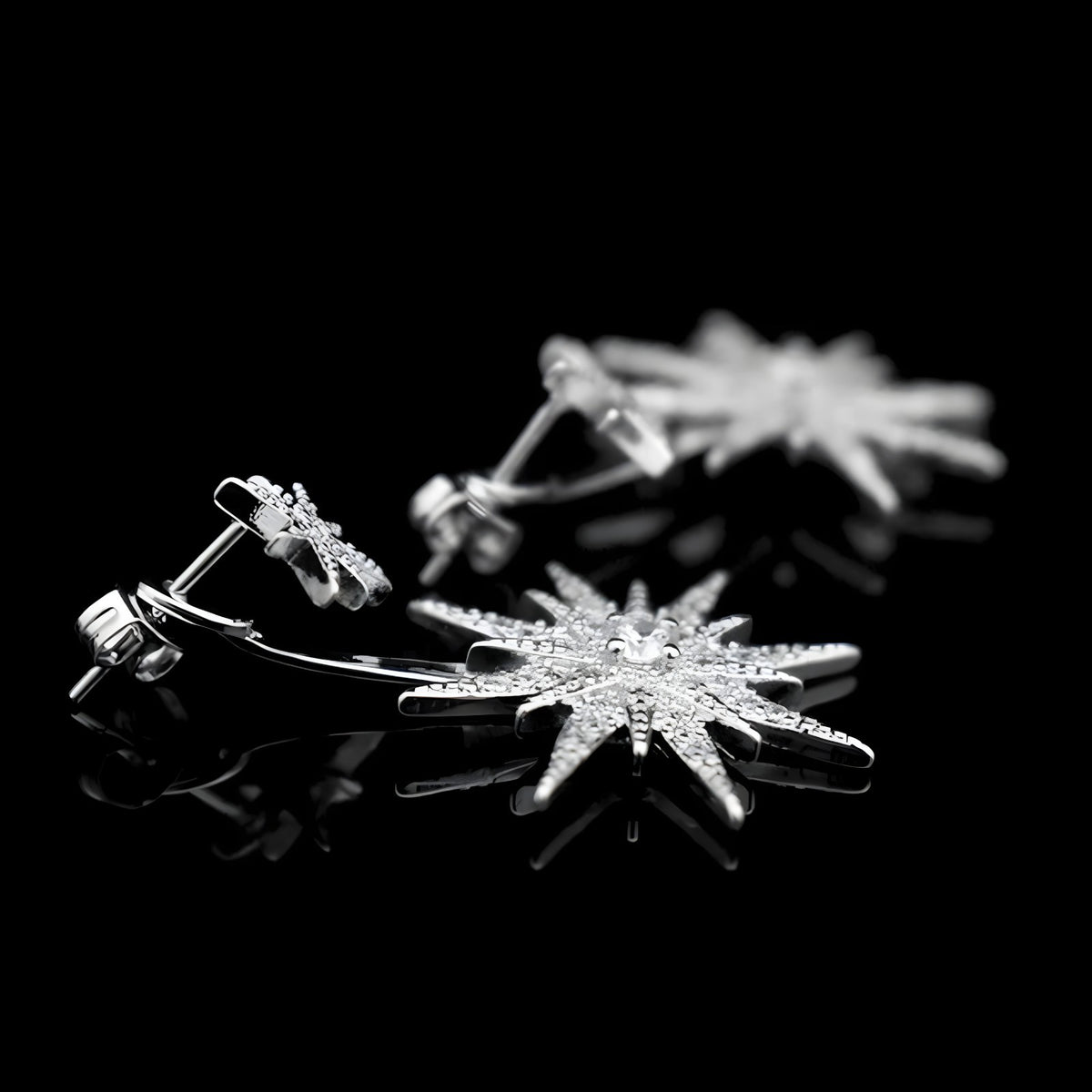 Sterling Silver Star Drop Earrings with Cubic Zirconia Dangle Earrings 342