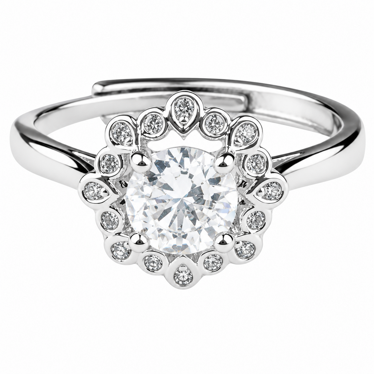 Women's Adjustable Teardrop Bezel Zircon Sunflower Halo - 6 Prong Claw 1652