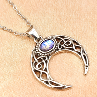 Celtic Crescent Moon Necklace for Women – Zinc Alloy Moon Pendant Blue Opal 1105