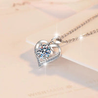 Silver-Tone Heart Pendant Necklace with Clear Crystal Centre – Copper Alloy 1145