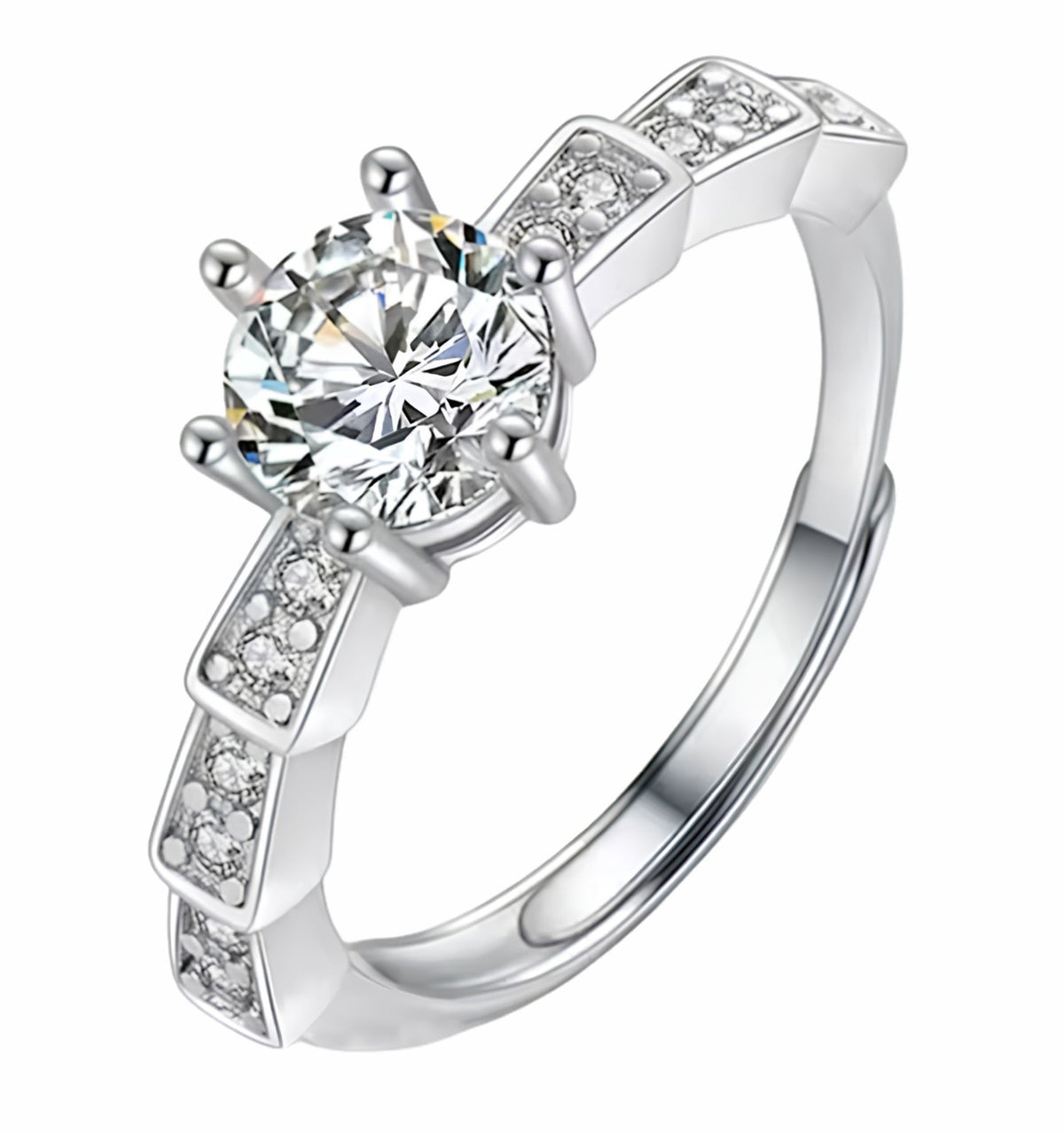 Adjustable Geometric Zircon Engagement Ring, Round Brilliant Solitaire 1639
