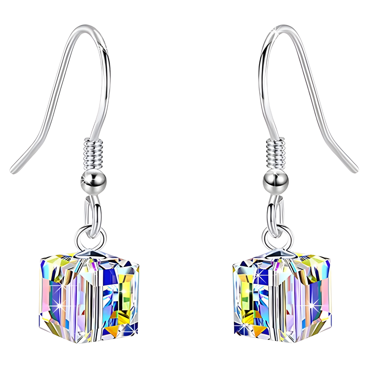 Unified Jewellery 3 Piece Cube Crystal Jewellery Set Women, Aurora Rainbow 1712
