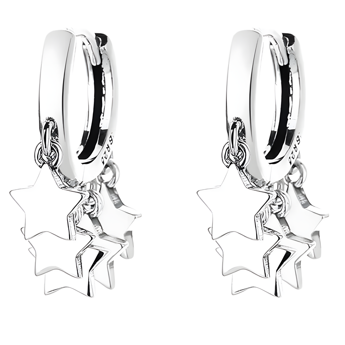 Sterling Silver Dangle Hoop Earrings Women, Rhodium Plated Star Drop Earring 479