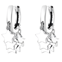 Sterling Silver Dangle Hoop Earrings Women, Rhodium Plated Star Drop Earring 479