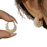Chunky Hoop Earrings | Irregular Bubble Faux Pearl Cluster Stud Eardrops 566