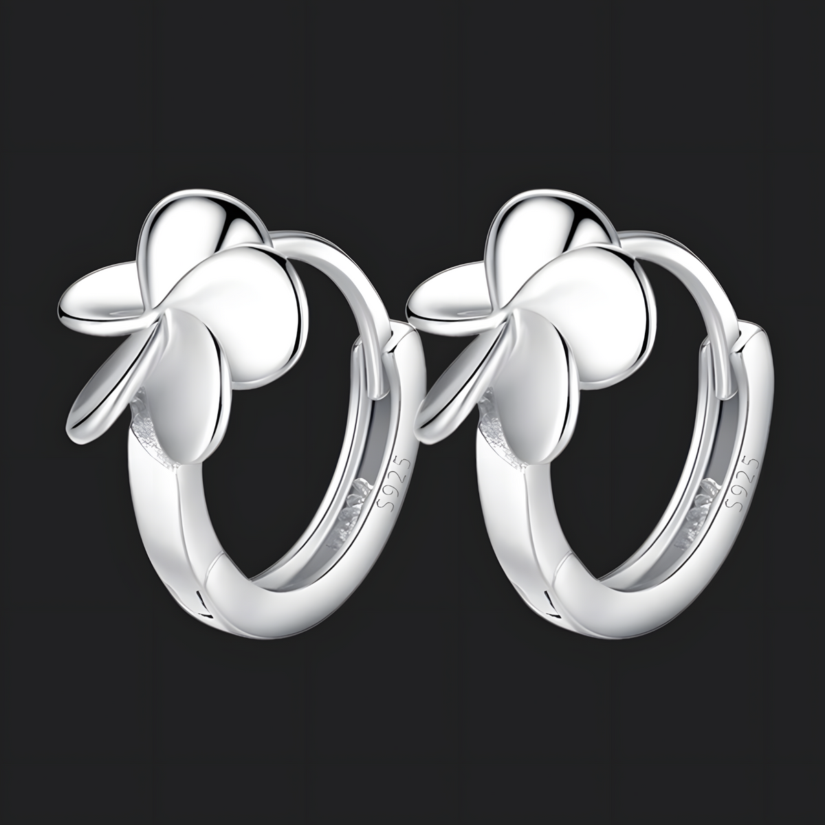 925 Silver-Plated Alloy Flower Hoop Earrings for Women –Clover Petal Design 1032